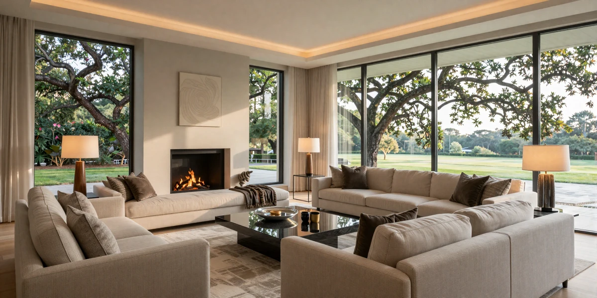 Luxurious modern living room interior in River Oaks, Houston