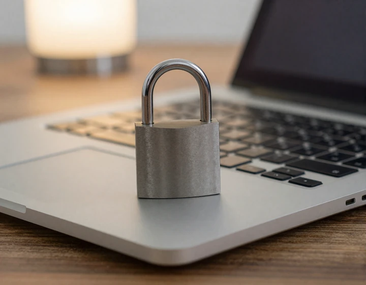 Padlock on a laptop keyboard symbolizing data security and privacy