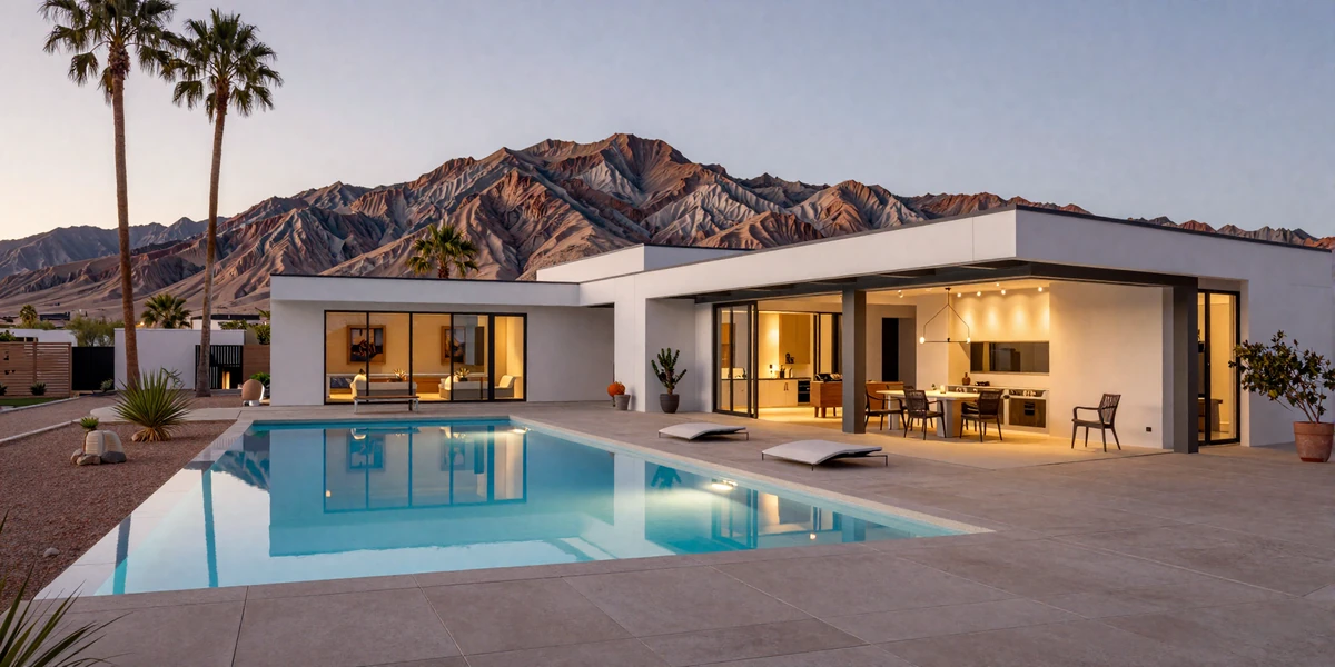 Modern desert luxury home with infinity pool and mountain backdrop in Paradise Valley