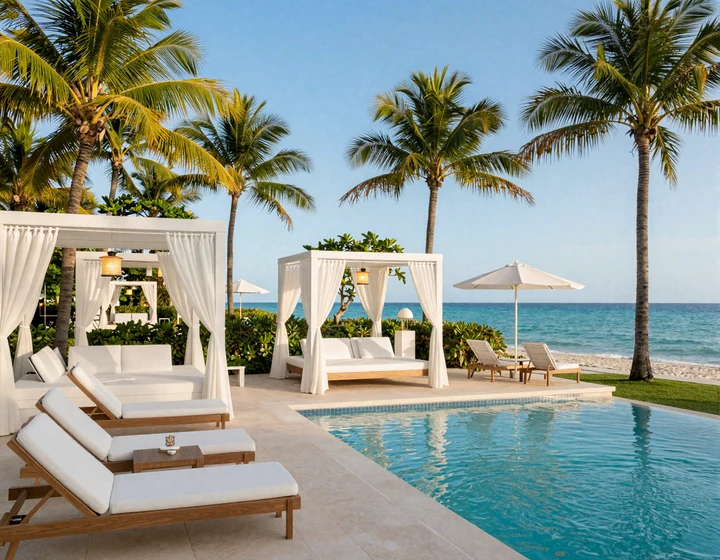Elegant cabana and pool setup at a luxury Miami beach club
