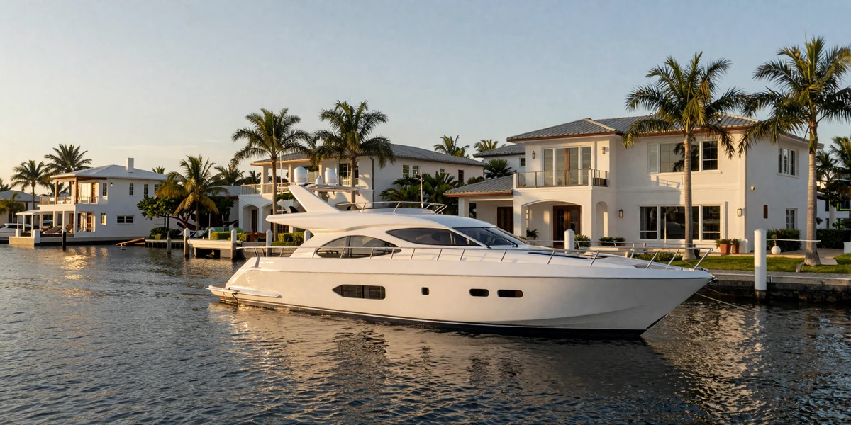 Luxury yacht docked at a private waterfront mansion in South Tampa