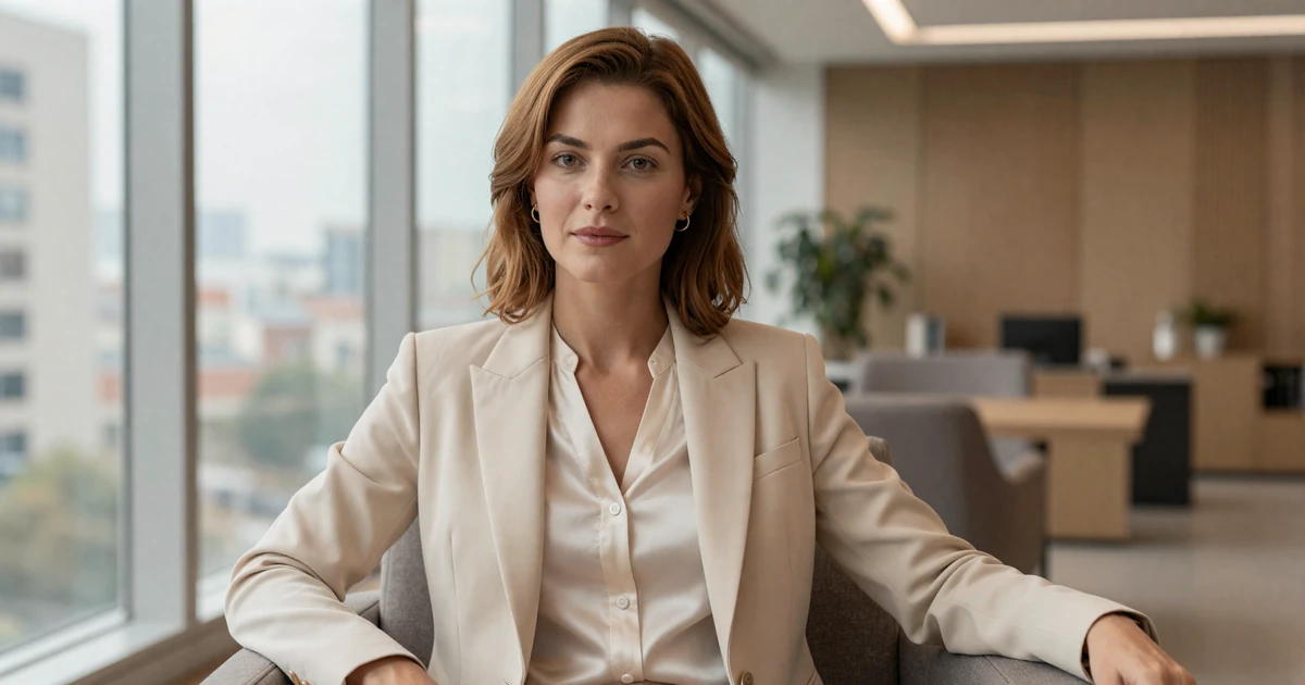Elegant woman in business attire in a modern office lounge