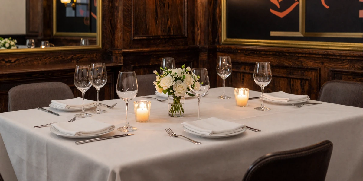 Elegant fine dining table setting with floral centerpieces at a luxury Orlando restaurant